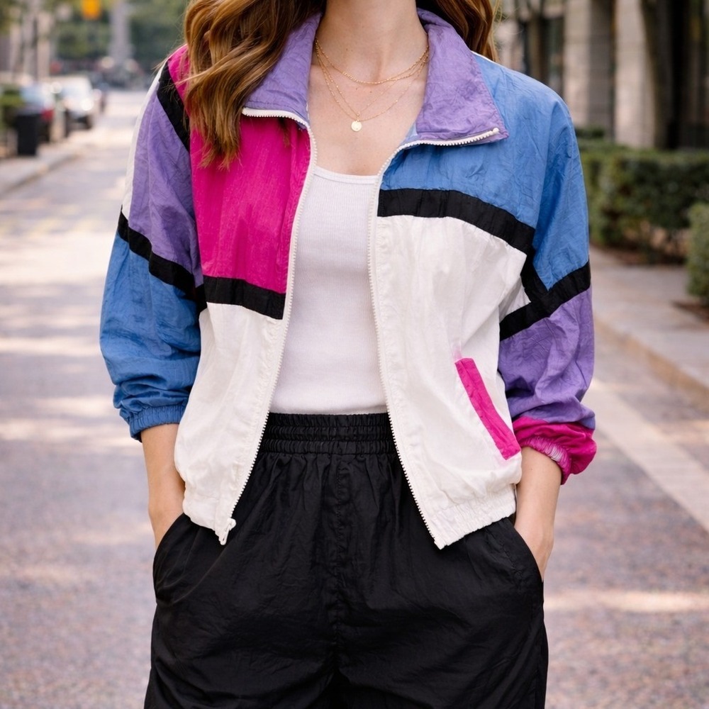 Vintage 90s Olympic Exposure Colorblock Windbreaker L Track‎ Suit Womenss Large